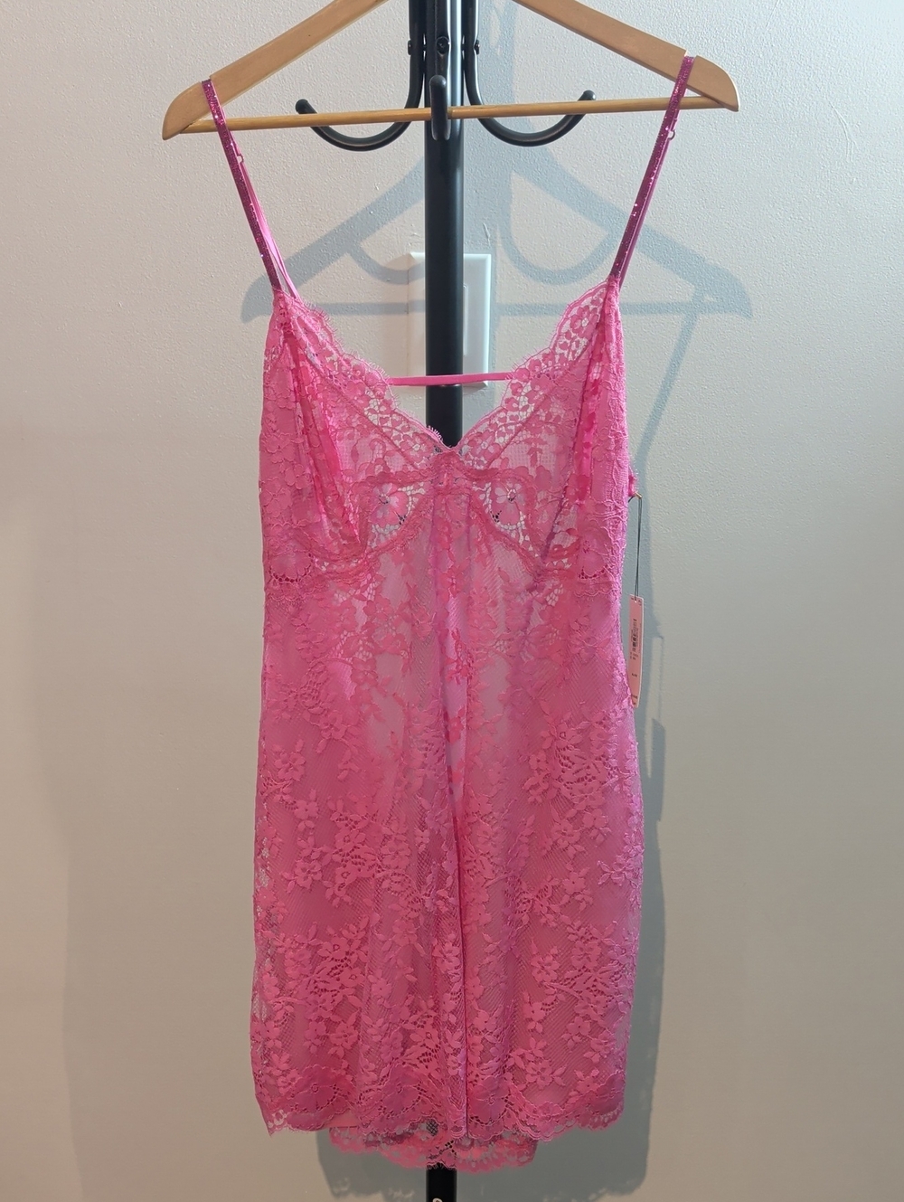 Lace Chemise Slip Nightdress - Hot Pink